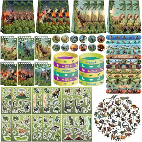 Obussgar Dinosauro Party Favour Supplies: Sacchetti Regalo, Adesivi, Distintivi, Braccialetti per Feste di Compleanno a Tema