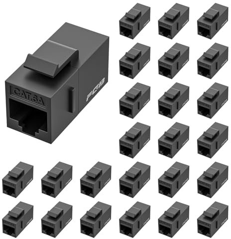 FGB 10 Gbps CAT6A RJ45 Keystone Coupler 25-Pack, CAT6A Keystone Jack, Ethernet Coupler Female to Female UTP for Cat6a/Cat6/Cat5e/Cat5, Black