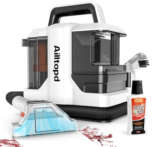 Máquina limpiadora portátil de alfombras y tapicería, potente succión y limpieza profunda para alfombras, sofá, coche, mascotas, con cabezal de cepillo y solución