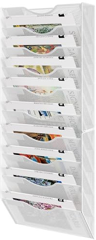 Solinxe Zeitungshalter Wand mit 10 Fächern Metall Zeitungsständer Hängeregister Wandablagefächer A4 Papier Dokumentenablage Büro Schule Ablage Organizer, Weiß