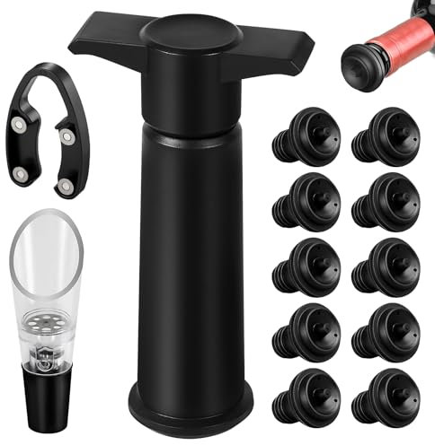 Marque Pompe À Vin Pour Conservation: 1 Pompe Et 10 Bouchons Bouchon De Vin Noir, Étanche À l'Air, Prévient L'oxydation, Pour Le Plaisir Du Vin (Noir)