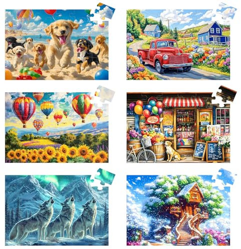 6 Packs 36 Large Piece Puzzle for Seniors - Dementia Puzzles for Elderly Adults,Wolf Dog Truck Easy Puzzle Alzheimer’s Memory Cognitive Game Gift for Patient in Nursing Home with 6 Storage Bags