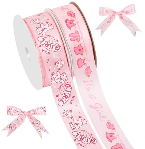 Nastro rosa confetto 2 rotoli di nastro per baby shower 40 m It's a Girl Craft nastro per confezioni regalo per feste di genere, decorazioni per torte e pannolini