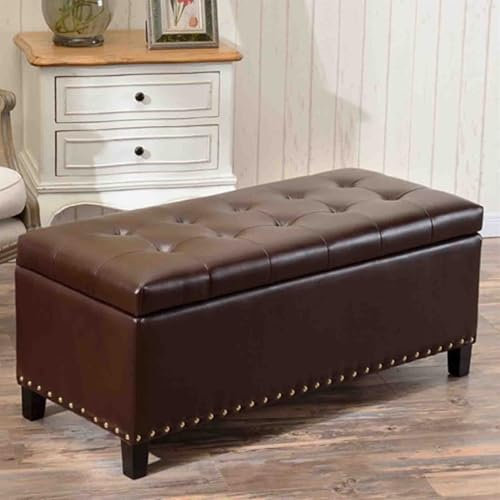Ottomane aus braunem Leder für Schlafzimmer und Wohnzimmer, Dekoration, Schuh- und Kleideraufbewahrungseinheit mit Fußhocker, Ecksofa, Ottomane, Hocker, 100 x 40 x 43 cm, verschönern Sie Ihre