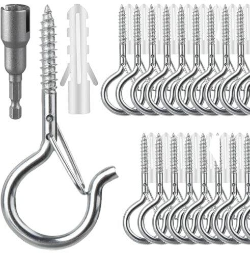 Dayalo 36 Stück Schraubhaken Edelstahl für Pflanzenkörbe, Vogelhäuschen, Windspiele, Lichterketten, inklusive Flügelmutterndreher
