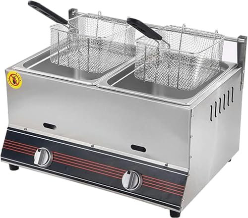 LYJYUJIE Freidora, freidora de Gas de Doble Cilindro de 12L, freidora de Patatas Fritas de Pollo de Acero Inoxidable, freidora de GLP de Acero Inoxidable, extraíble y Lavable~/