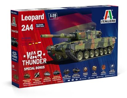 Italeri 35106 1:35 Leopard 2 A4 War Thunder - originalgetreue Nachbildung, Modellbau, Plastik Bausatz, Basteln, Hobby, Kleben, Modellbausatz, Zusammenbauen, unlackiert, Militär