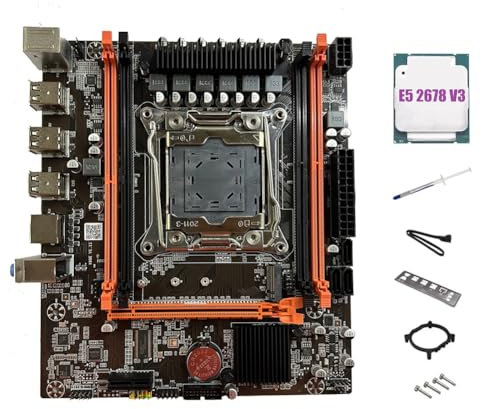 Junterone Placa Base X99E + CPU E5 2678 V3 + Grasa Térmica Tarjeta LAN Gigabit PCIEX16 NVMe Compatible con RAM RECC 4XDDR4 Placa Base de Escritorio