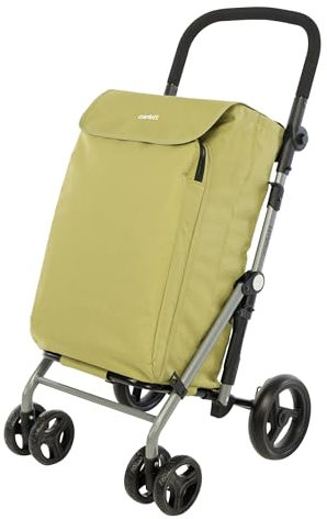 Carlett - Lite Family Lett470 |Warenkorb | Zusammenklappbarer Einkaufswagen | 4 Räder | Verstellbarer Lenker und Sicherheitsbremse | Erweiterbare Tasche 58L | Kühltasche 12L | Olivgrün