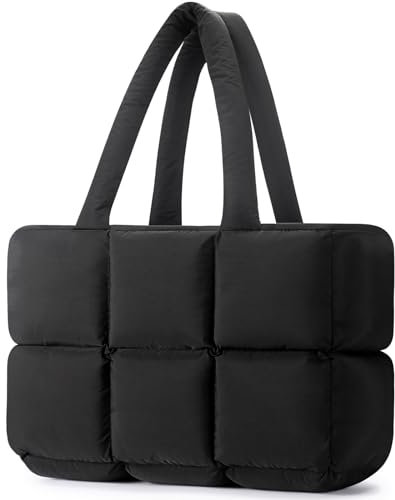 Mossio Reise-Puffer-Tragetasche für Damen – große gesteppte Schultertasche, Handtasche, Puffy Weekender, Übernachtungstasche für Geschäft, Arbeit, Fitnessstudio, Schwarz