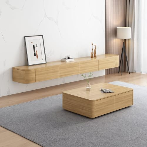 XDXINY TV Multimedia Konsole Schwebende TV-Möbel Wandschrank Große TV-Aufbewahrungsbank unter TV Lowboard mit Schubladen und Routerhalterung (Holzfarbe, 160 x 20 x 24 cm)