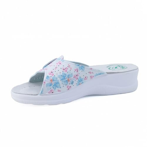 JOMIX Ciabatte Donna Estive Ortopediche Zeppa Comode con Strappo Regolabile Made in Italy Pantofole ergonomica Casa e Passeggio ITD1463 Rosa Blu 39