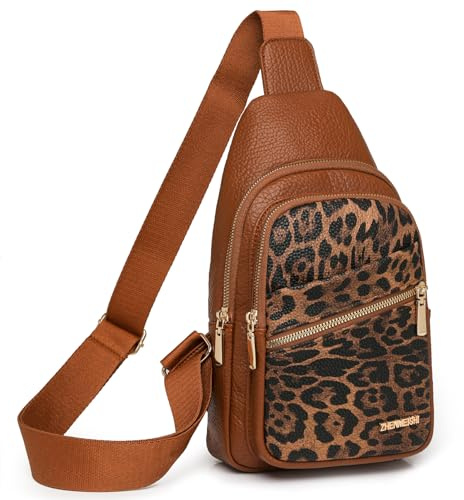 Myhozee Mini Damen Brusttasche Sling Body Bag Klein Umhängetasche Leopardenmuster PU Material Wasserdichte Tasche Diebstahlsicher Geeignet für Reisen, Einkaufen, Sport im Freien, Pendel