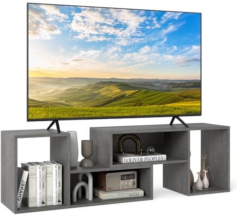 COSTWAY TV Stand Cabinet for 60 Inch TVs, Free Combination Adjustable Media Entertainment Center with L-Shaped Storage Shelves, Wooden TV Unit Console Table for Living Room Bedroom (Grey)