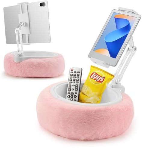 Trintion Tablet-Ständer mit Kissen, Kindle-Halter, kompatibel mit 4,7-9,8 Handys/Tablets, iPad, iPhone, Kindle - 360° Verstellbarer Handyhalter fürs Bett mit weichem Plüschstoff (Rosa)