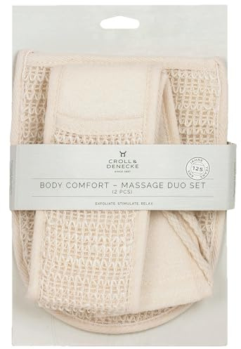 CROLL & DENECKE Massage Duo Set, Massagegurt und Massagehandschuh aus Sisal und Baumwollfrottee, 2-teilig