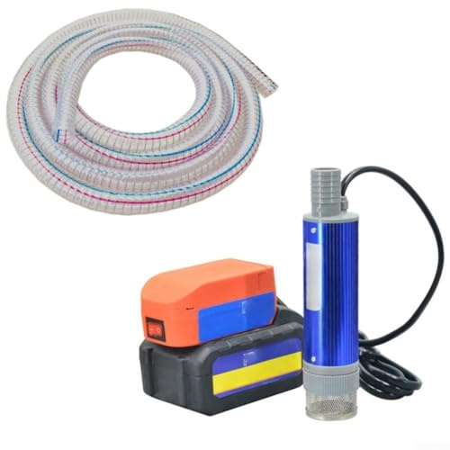 Elektrische Tauchpumpe mit Lithium-Batterie für Diesel und Öl, mit 5 m Stahlschlauch und 2 4 m Kabel, geeignet für Wassertransfer- und Entwässerungsaufgaben