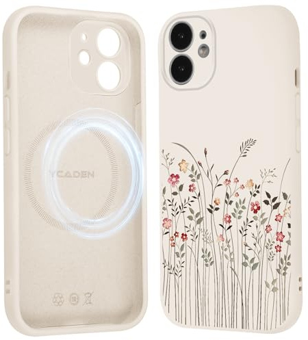 Saqmkil Handyhülle für iPhone 11 Hülle für Magsafe mit Blumen Muster | Aesthetic Bunt Motiv Mädchen Design Magnetische Case, Weich Flüssigem Silikon Stoßfeste Schutzhülle Cover 6,1 Beige 02