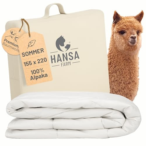HANSA-FARM | Alpaka Premium Bettdecke 155 x 220 cm (Füllung 1.000g) - Sommer - atmungsaktiv und temperaturausgleichend - Große Aufbewahrungstasche
