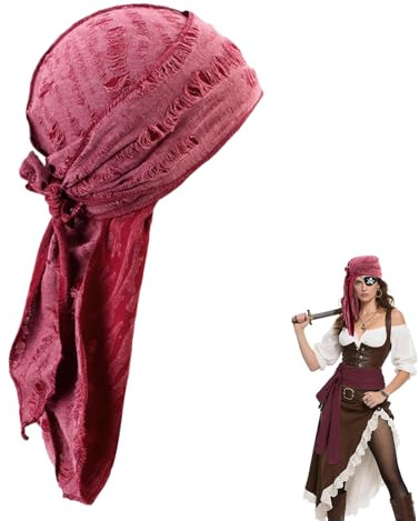 VYNZOR 1 Piraten Kopftuch in Weinrot mit Vintage Design und Abgenutzten Details, Ideal für Karneval Mottoparty und Abenteuer Cosplay, Atmungsaktives Tuch für Erwachsene und Jugendliche