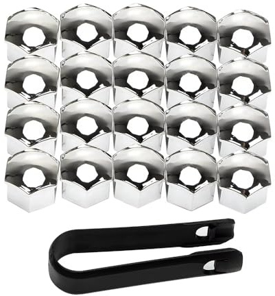 BBTUA 20 Stück Radschraubenkappen für Peugeot 3008 I 2009-2013, Radmuttern Kappen Kappen für Radschrauben mit Entfernungswerkzeugsatz für Autos,Silver-17mm