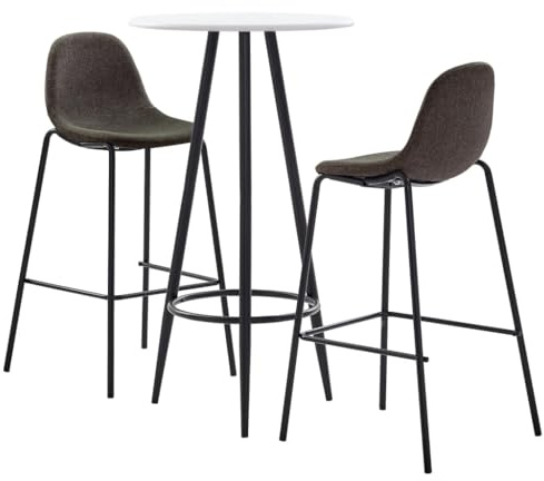 Owoxanthellate Bar Set Bartisch Weiß mit 2 Dunkelgrauen Barhockern aus Stoff & Stahl 60 x 107,5 cm Hochtisch Küchentisch mit Stühlen für Esszimmer Garten Balkon