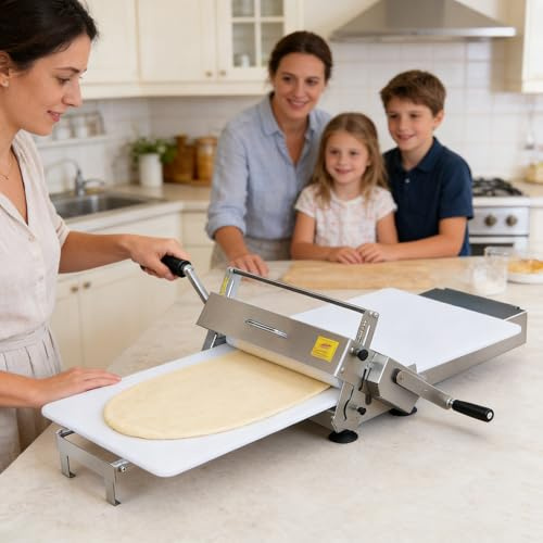 factildfulzhan Manuelle Edelstahl Teigausrollmaschine Faltbar – Tischausrollmaschine mit Großem Förderband, 2–25 mm Stufenlos Einstellbar, Profi Teigroller für Bäckerei & Küche Large