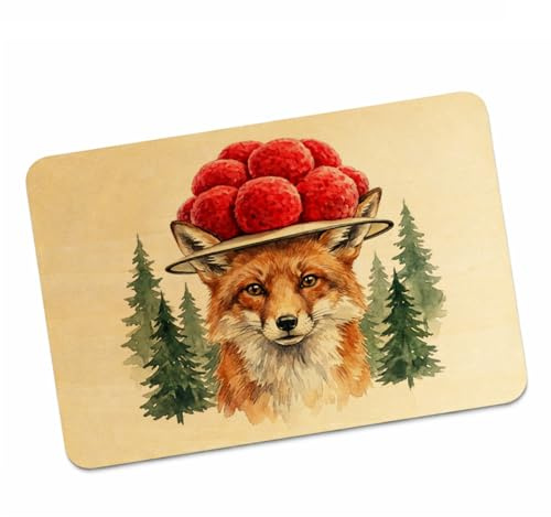 speecheese Rotfuchs mit Bollenhut Postkarte aus Holz Schwarzwald Motiv Lustige Naturholzkarte mit Fuchs als besonderes Schwarzwaldgeschenk