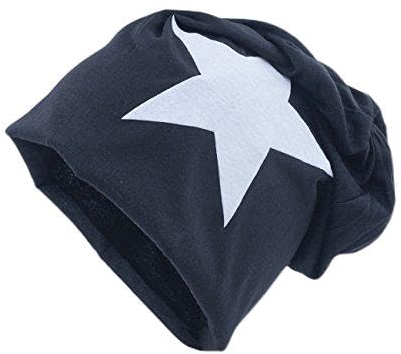 shenky leichte Mützen mit Sternchen Jersey Beanie Stern lange Stars (Navy mit weißem Stern)
