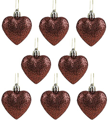 Christmas Concepts® Pack of 8-60mm Heart Shaped Christmas Tree Baubles – Glitter Decorated Baubles (Brown)