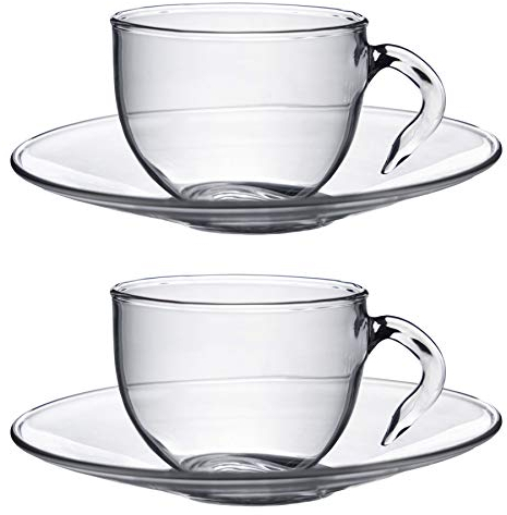 Argon Tableware Clear Glass Espresso Cups & Saucers - 60ml - Pack of 2