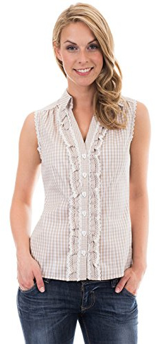 Krüger Damenbluse Trachtenbluse Rüscherl beige