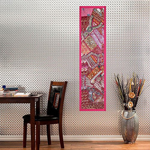 RASTOGI Kunsthandwerk indischen Handmade bestickt Patchwork Alten zum Aufhängen Wand Art Vintage Gobelin Moti Wandbehang Parda, rose, 12 X 60 INCH