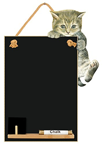 Chalkboards UK Kleine Memotafel/Kreidetafel/Küchentafel mit gedrucktem Kätzchen-Artwork, Holztablett, Kreide und Filzradierer. Booth Design Reihe, Holz, Schwarz, 29,7 x 20,7 x 1 cm