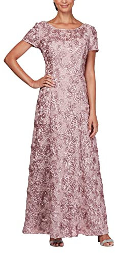 Alex Evenings Damen Langes Rosettenkleid für die Brautmutter mit Kurzen Ärmeln, Formelles, Hochzeitsgäste Kleid fr besondere Anlsse, Rose, 36