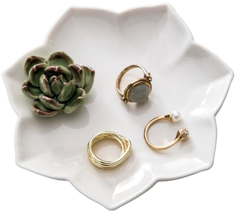 Kimdio Ring Holder Succulents Jewelry Dish Trinket Tray Necklace and Earring Holder for Women Home Decor Birthday Wedding Gift for Mom, Friend, Girlfriend