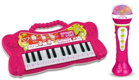 Bontempi- PlayKeys: Tastiera Giocattolo a 24 Tasti con Microfono Karaoke per Piccoli Musicisti, 60x195x60 mm, Colore Rosa, 36 3825