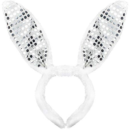 KIRALOVE Hasenohren Stirnband verkleidung Erwachsene Frauen männer Kinder Silber Farbe Karneval Halloween Geburtstagsfeier jubiläum Geschenkidee für die Feiertage