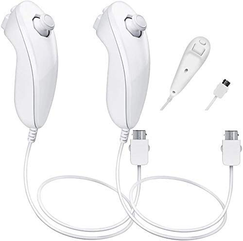 Manette ANTCOOL @ Wii Nunchuck, 2 packs de remplacement pour manette Nunchuk pour console Wii et Wii U (blanc / blanc)