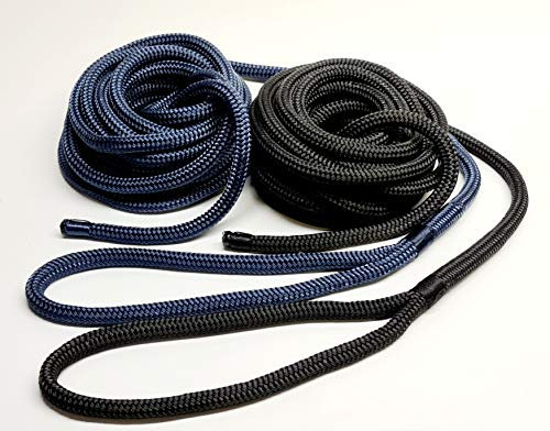 Dockline Double Braid Polyester Marine boat Mooring rope Spliced Dock Line Warps READY TO USE (Black, 16mm 10mt)