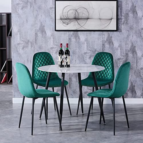 GOLDFAN Esstisch mit 4 Stuhl Marmor Glastisch Weiß und Stuhl Runder Tisch Glas Wohnzimmertisch für Wohnzimmer Küche, Grün