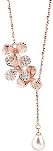 BNQL Collana con fiore di orchidea con perle a goccia, gioielli per matrimonio e damigelle d'onore, 7 inches, Acciaio inossidabile, Perla