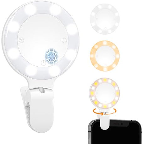 WOWLED Selfie Light for Phone, Upgraded Soft Touch Sensor Light, 360° Rotation Rechargeable Clip On Ring Light Use with Smart Phone, Laptop, Camera for TikTok YouTube Video Makeup Light