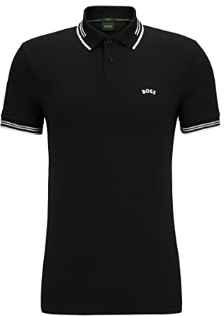 BOSS Hommes Paul Curved Polo Slim Fit en Coton Stretch à Logo incurvé