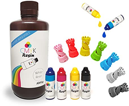 Résine Lavable à l'Eau pour Imprimante 3D 405 nm, faites votre couleur vous même un infinité de couleur 1100g faible et Très Haute Précision, Résine compatible Elegoo Photon Anycubic