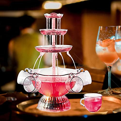 Dbtxwd Party Fountain 3-Tier Drink Fountain with 5 Cups Tabletop LED Light-Up Wine Fondue Fountain Party Celebration for Drinking Games/Bar/Home Party Use