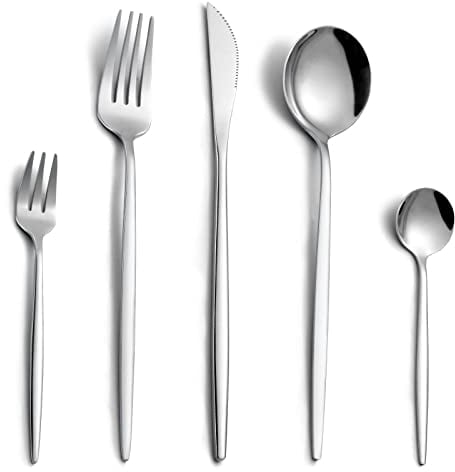 Juego de cubiertos, Pleafind cuberteria para 6 personas, cubiertos de plata de 30 piezas, cubiertos de acero inoxidable con cuchillo, tenedor, cuchara, apto para lavavajillas y pulido espejo