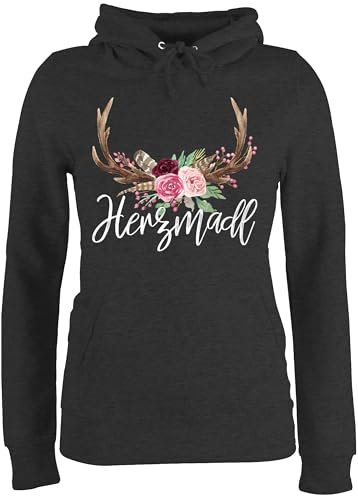 Shirtracer Pullover Damen Hoodie Frauen - Kompatibel mit Oktoberfest - Herzmadl - XL - Anthrazit meliert - trachtenpullover trachtenhoody bayrische MADL pullis Trachten Hoody bayrisch Hirsch hodie