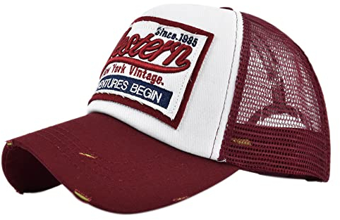 YULOONG Vintage Half Mesh Baseball Cap Stickerei Western Washed Denim Trucker Cap Cotton Sun Hat Adjustable Unisex Rot
