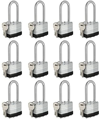 Travate Lot de 12 cadenas à clés identiques, plaqué nickel avec clés identiques, corps de 40 mm de large, anse de 5,1 cm de long pour unité de rangement, abris de jardin, garages, clôtures et serrures
